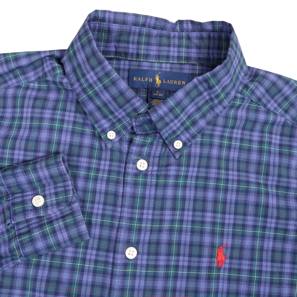Polo Ralph Lauren Plaid Button Down Shirt Long Sleeve Classic Kids Size L 14-16